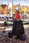 George Hitchcock Woman Along Canal painting